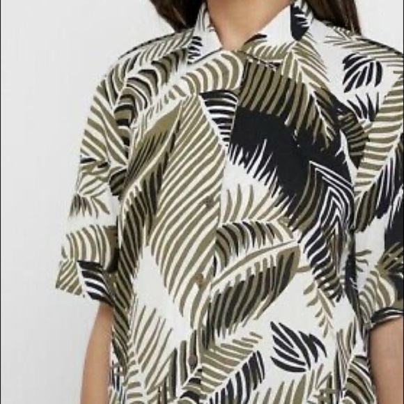 Topshop Women's Graphic Palm Print Bowler Shirt Size US 4 - Picture 8 of 11